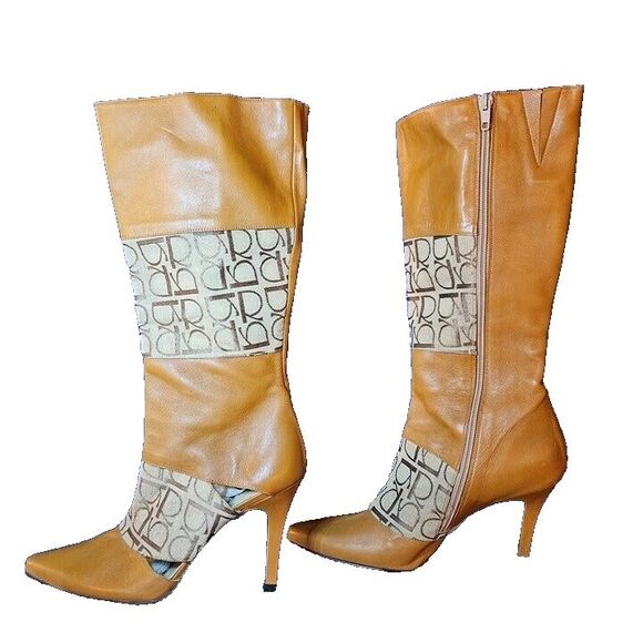 Coup D'Etat Size 8.5 B‎ Women's Monogram Leather Boots Made in Spain - Picture 1 of 9